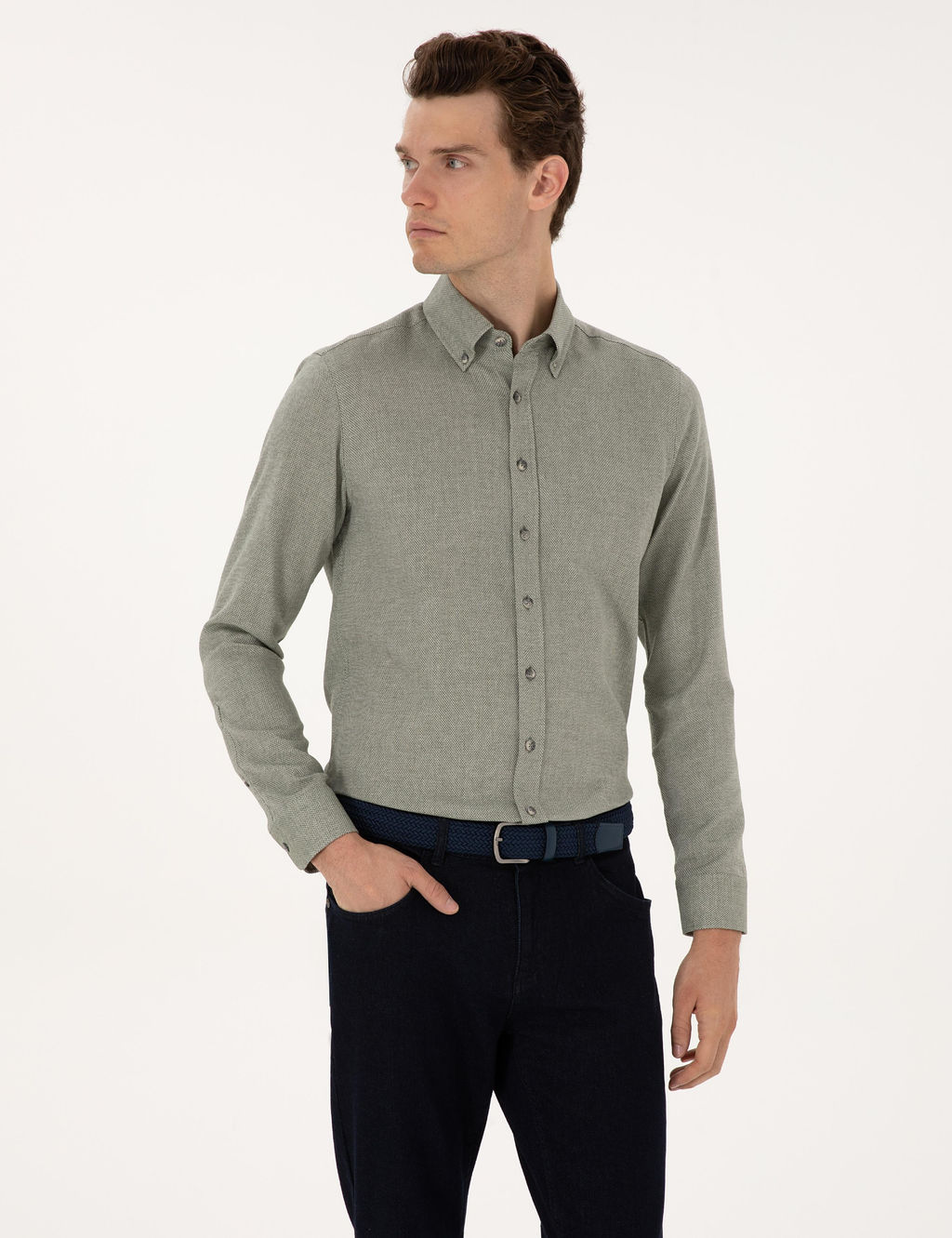 Ye_il Slim Fit Uzun Kollu G_mlek