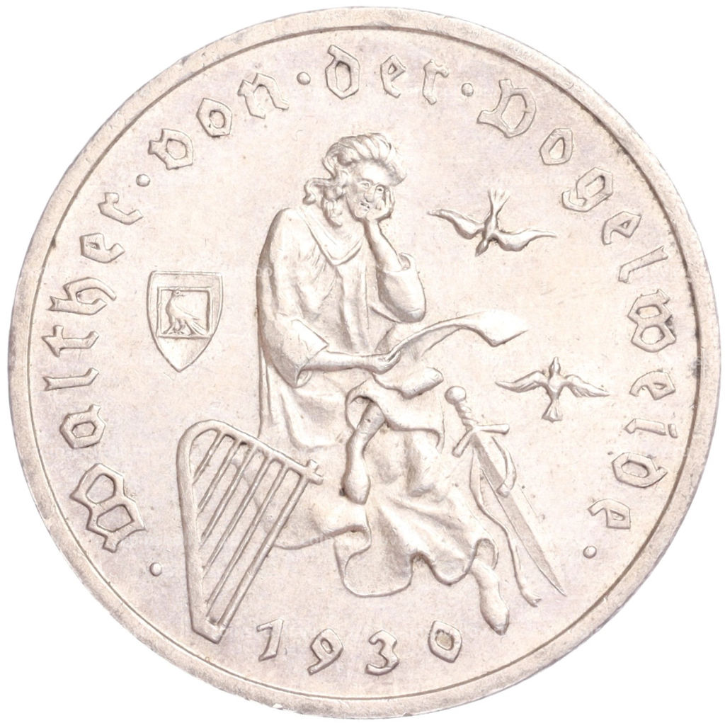 3 рейхсмарки 1930 года A Германия 700 лет со дня смерти Вальтера фон дер Фогельвейде