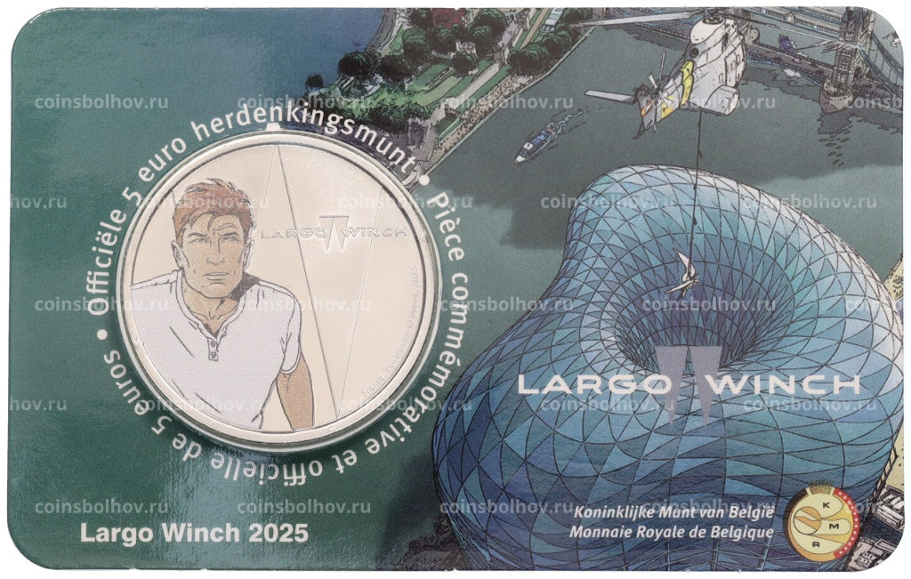 Монета 5 евро 2025 года Бельгия Ларго Винч (Цветное покрытие, в блистере)