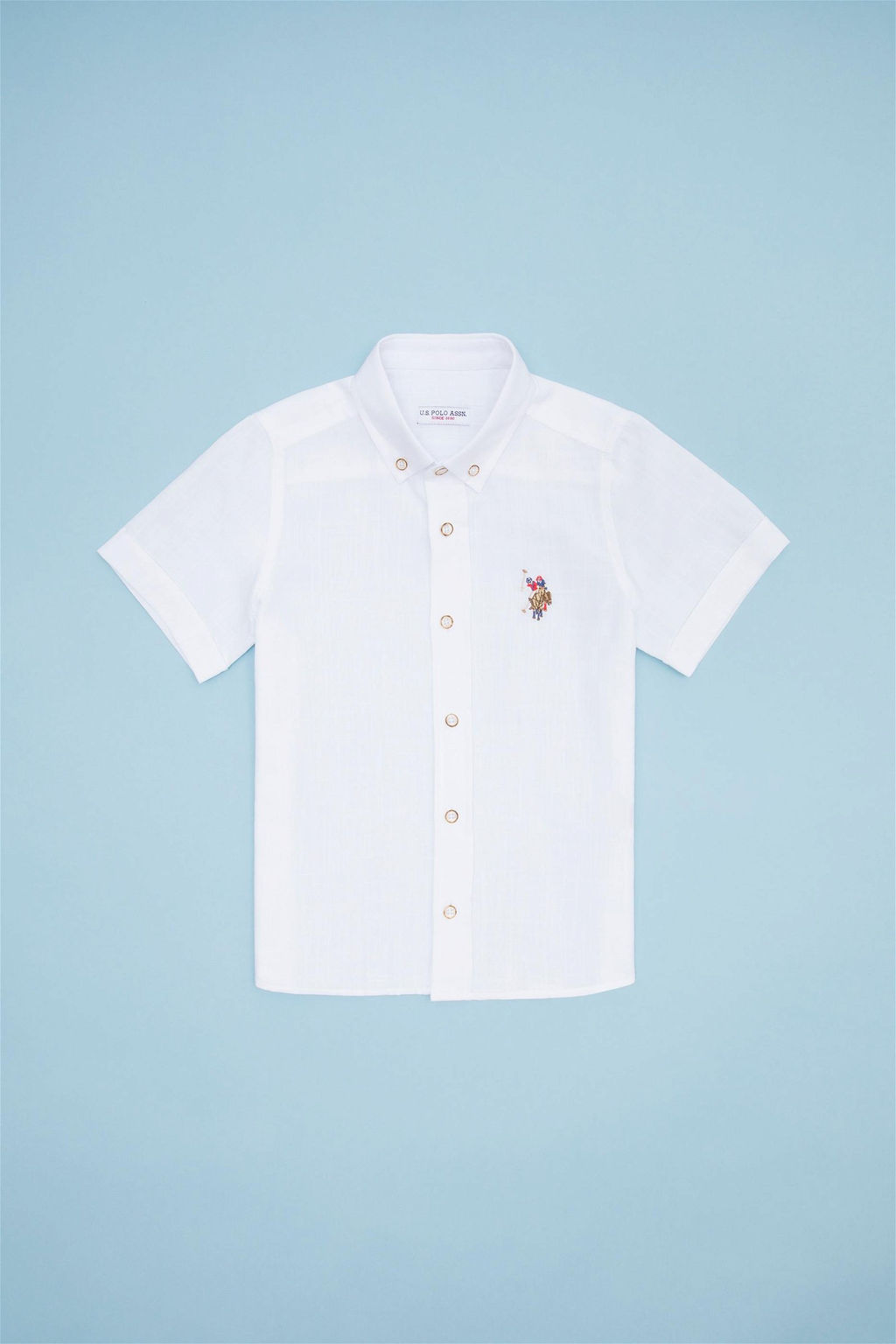 Рубашка с коротким рукавом U.S. Polo Assn для мальчиков из хлопка белая фото 5