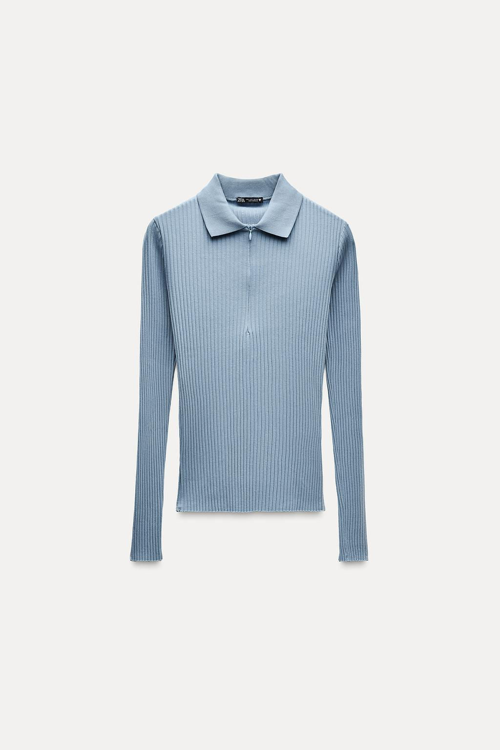 RIBBED POLO NECK T-SHIRT - Zara фото 5