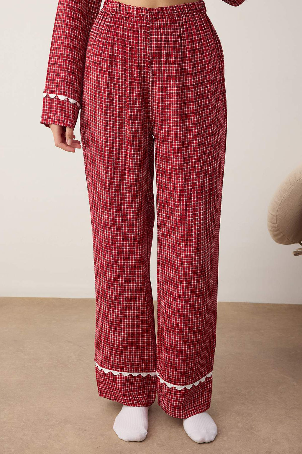Bordo Ekose / Kareli Shally Dokuma Pijama Tak?m? THMAW26PT00100 - Trendyolmilla фото 3