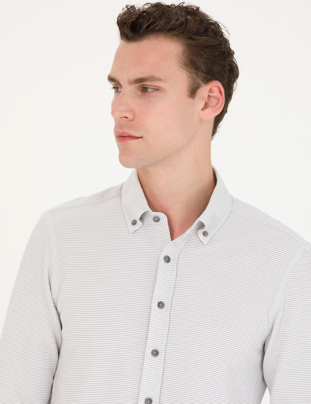 Рубашка Pierre Cardin Slim Fit светло-серая с длинным рукавом