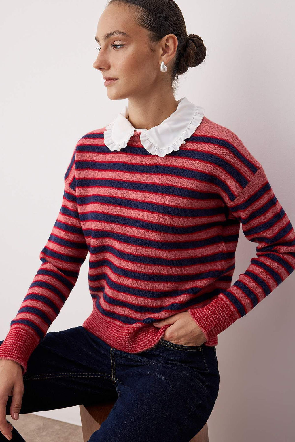 K?rm?z? C?kart?labilir Yaka Dantel Garnili Renk Bloklu Triko Kazak TWOAW26KZ00139