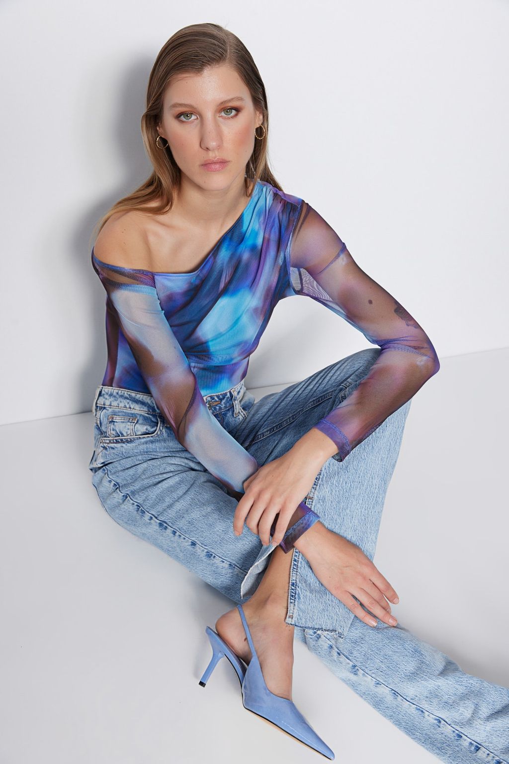 TRENDYOLMILLA Pembe Desenli Tul S?rt? Transparan Fitted/Vucuda Oturan Esnek C?tc?tl? Orme Body TWOSS23BD00024