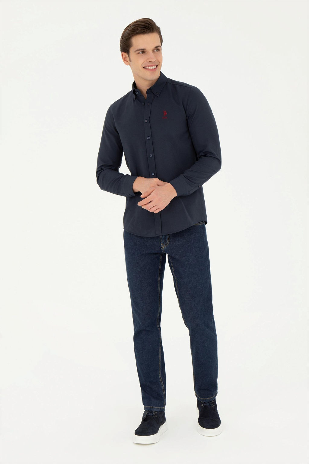 Мужская темно-синяя базовая рубашка с длинным рукавом - U.s. polo assn фото 4