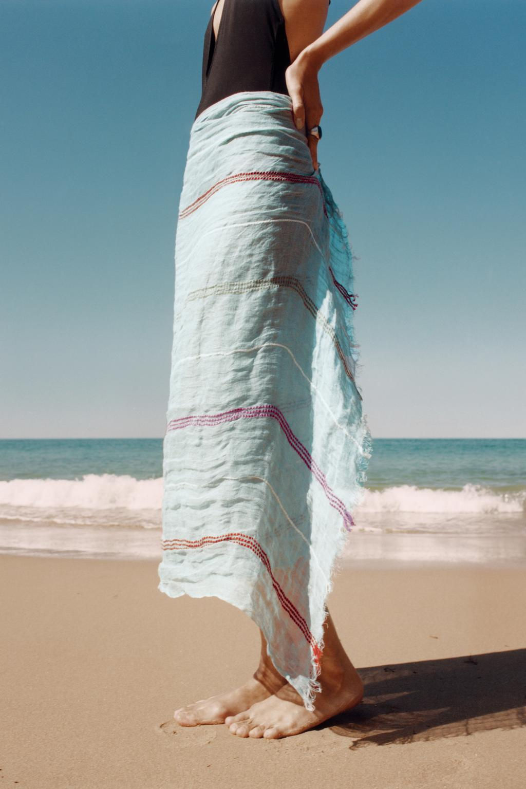 STRIPED LINEN BLEND SCARF - Zara фото 2