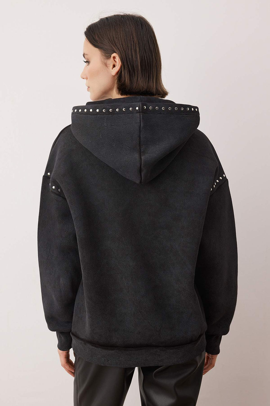 Antrasit Oversize Troklu ve Y?kamal? Kal?n Ici Polarl? Orme Sweatshirt TWOAW26SW00239 - Trendyolmilla фото 4