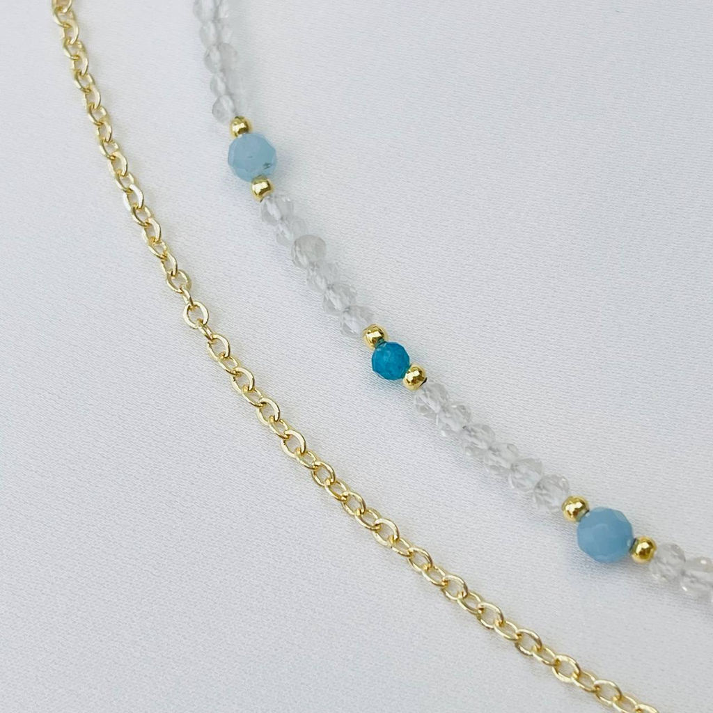 Колье двойное из Горного Хрусталя,Апатита и Аквамарина 38/42 см +