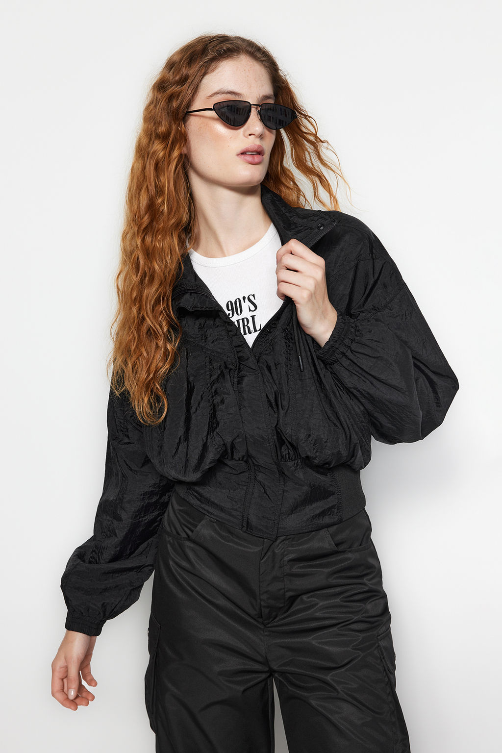 Siyah Oversize Su Itici Yagmurluk Ince Mont TWOAW24MO00303