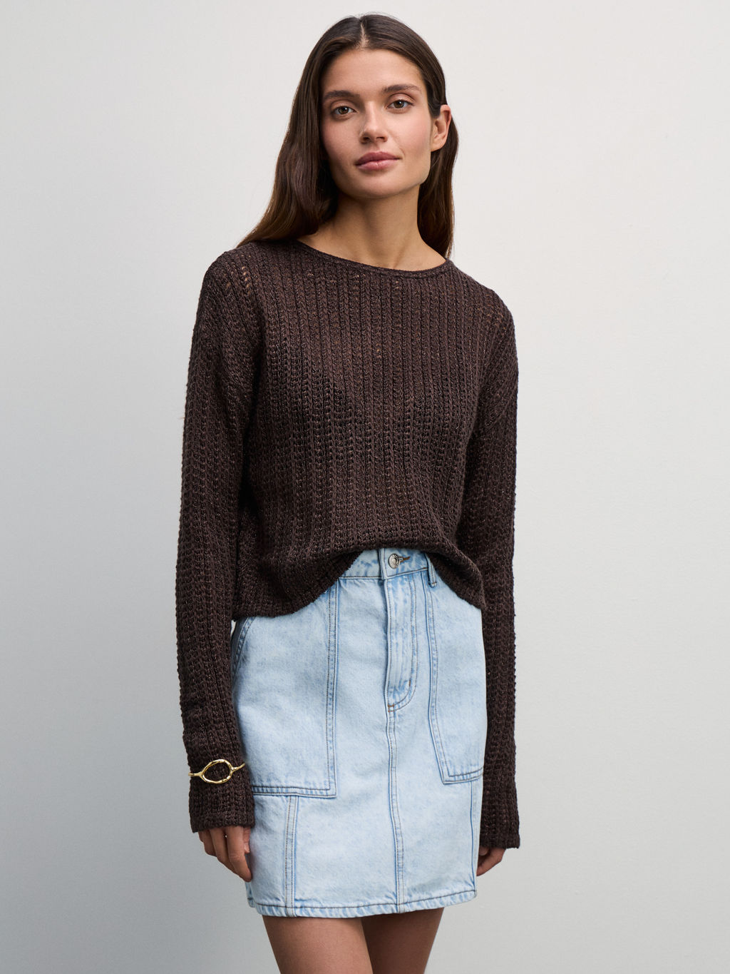 Джинсовая юбка мини с накладными карманами / Zarina