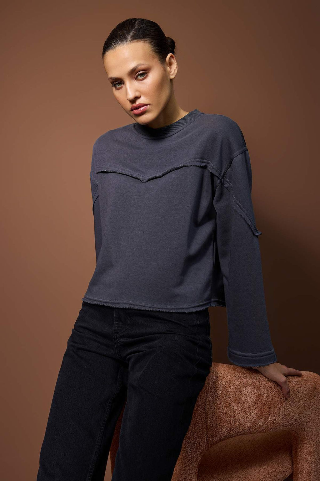 Ac?k Sar? Kal?n Sardonsuz Ispanyol Kol Dikis Detayl? Relaxed Orme Sweatshirt TWOAW26SW00110 - Trendyolmilla фото 10
