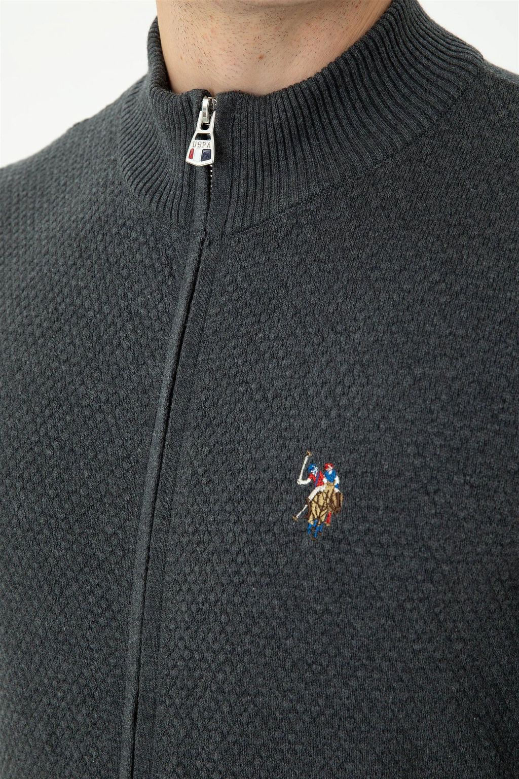 Мужской базовый трикотажный кардиган антрацитового меланжа - U.s. polo assn фото 7