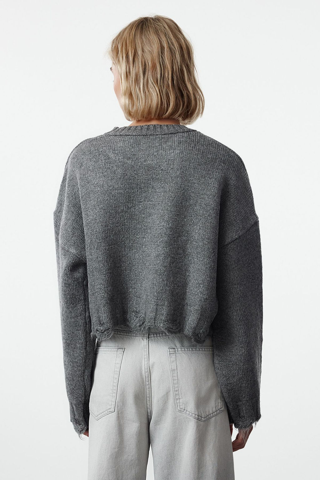 Antrasit Crop Super Genis Kal?p Yumusak Dokulu Ak?tma Detayl? Triko Kazak TWOAW24KZ00319 - Trendyolmilla фото 5