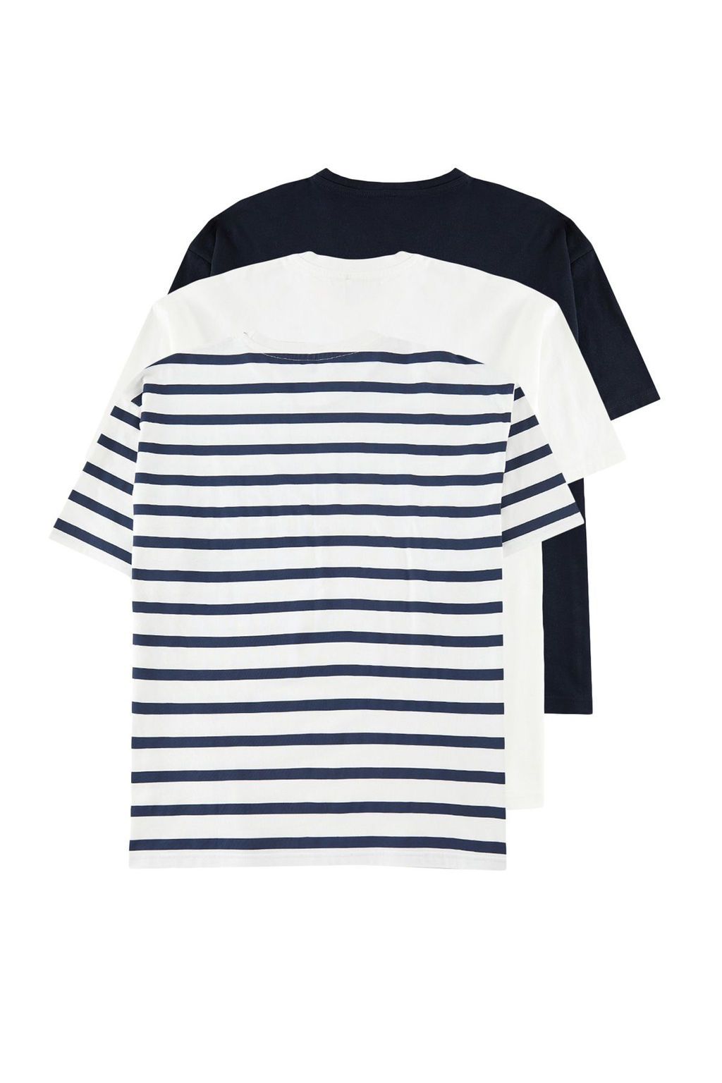 TRENDYOL MAN Lacivert Oversize/Genis Kesim 3lu Paket Bask?l?, Cizgili, Duz %100 Pamuklu T-Shirt TMNSS25TS00073