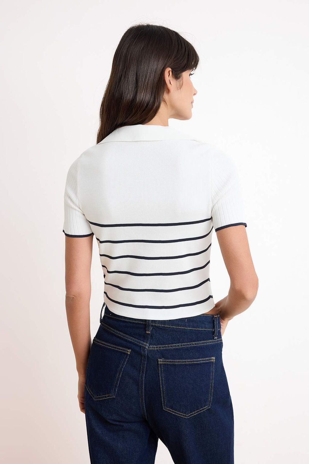 Lacivert-Ekru Ikili Paket Cizgili Basic Bluz TWOSS26BZ00284