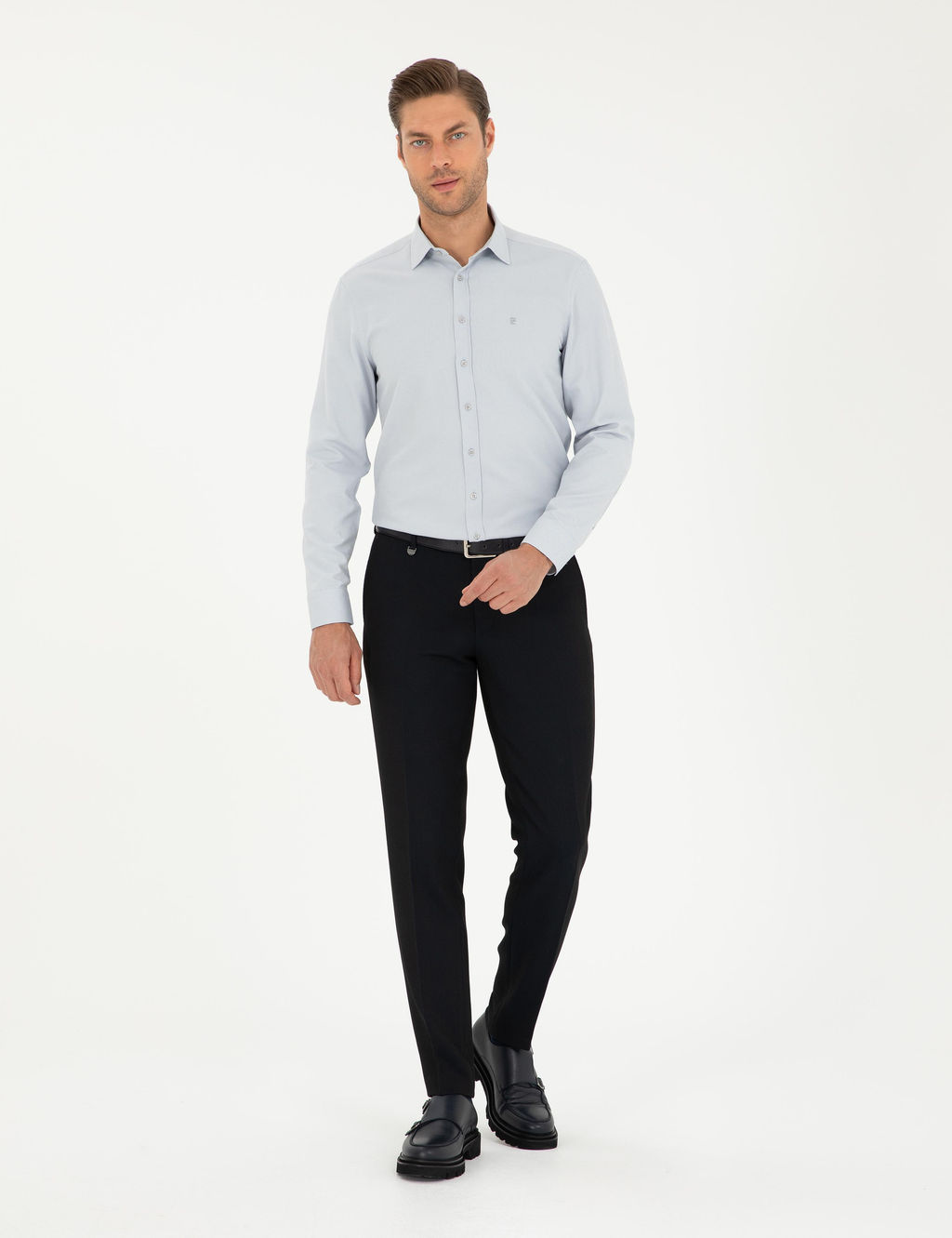 Рубашка Pierre Cardin Oxford Slim Fit серая с длинным рукавом
