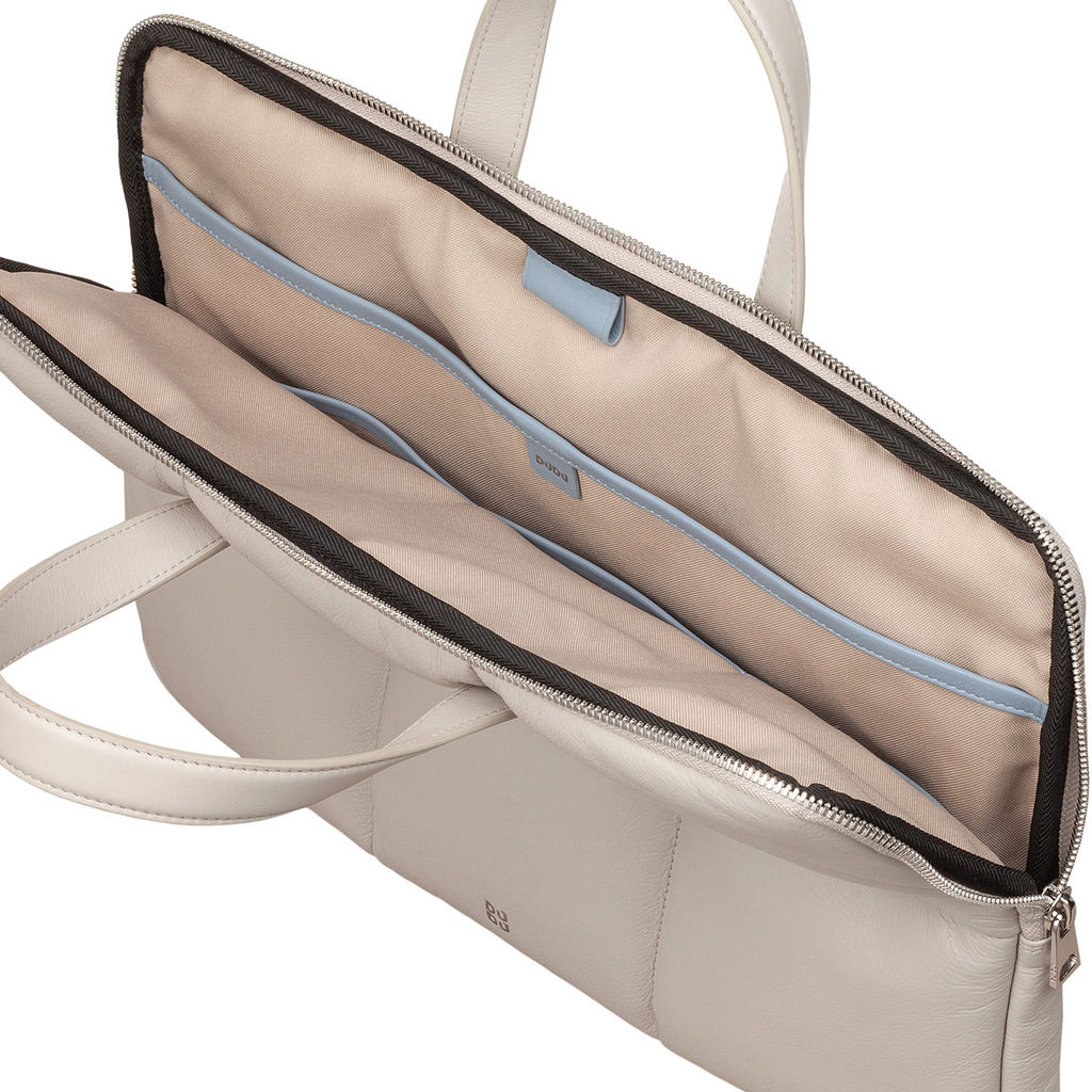 Итальянская кожаная сумка-портфель для ноутбука DuDu серии Togean | жемчужный серый