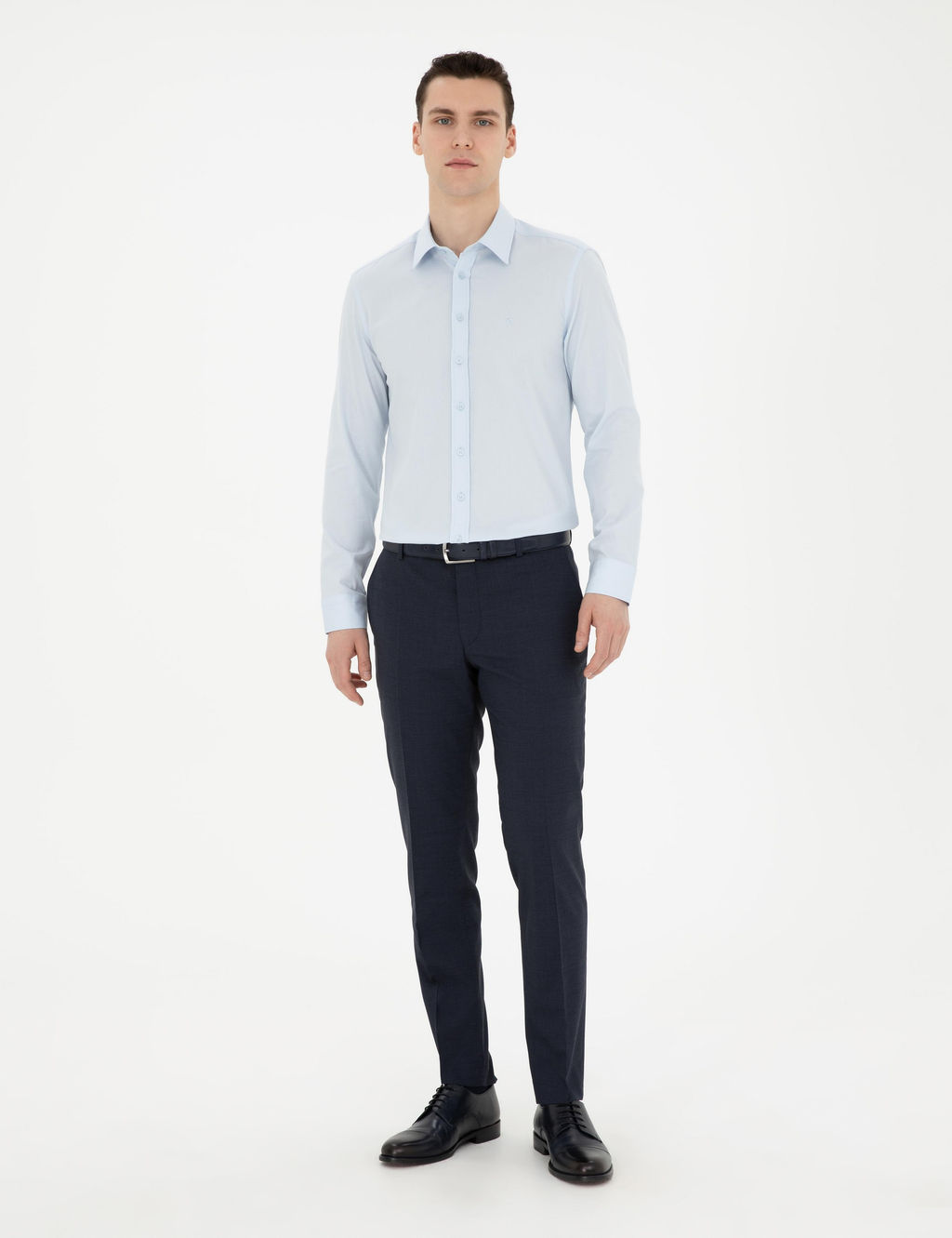 A__k Mavi Slim Fit Uzun Kollu G_mlek