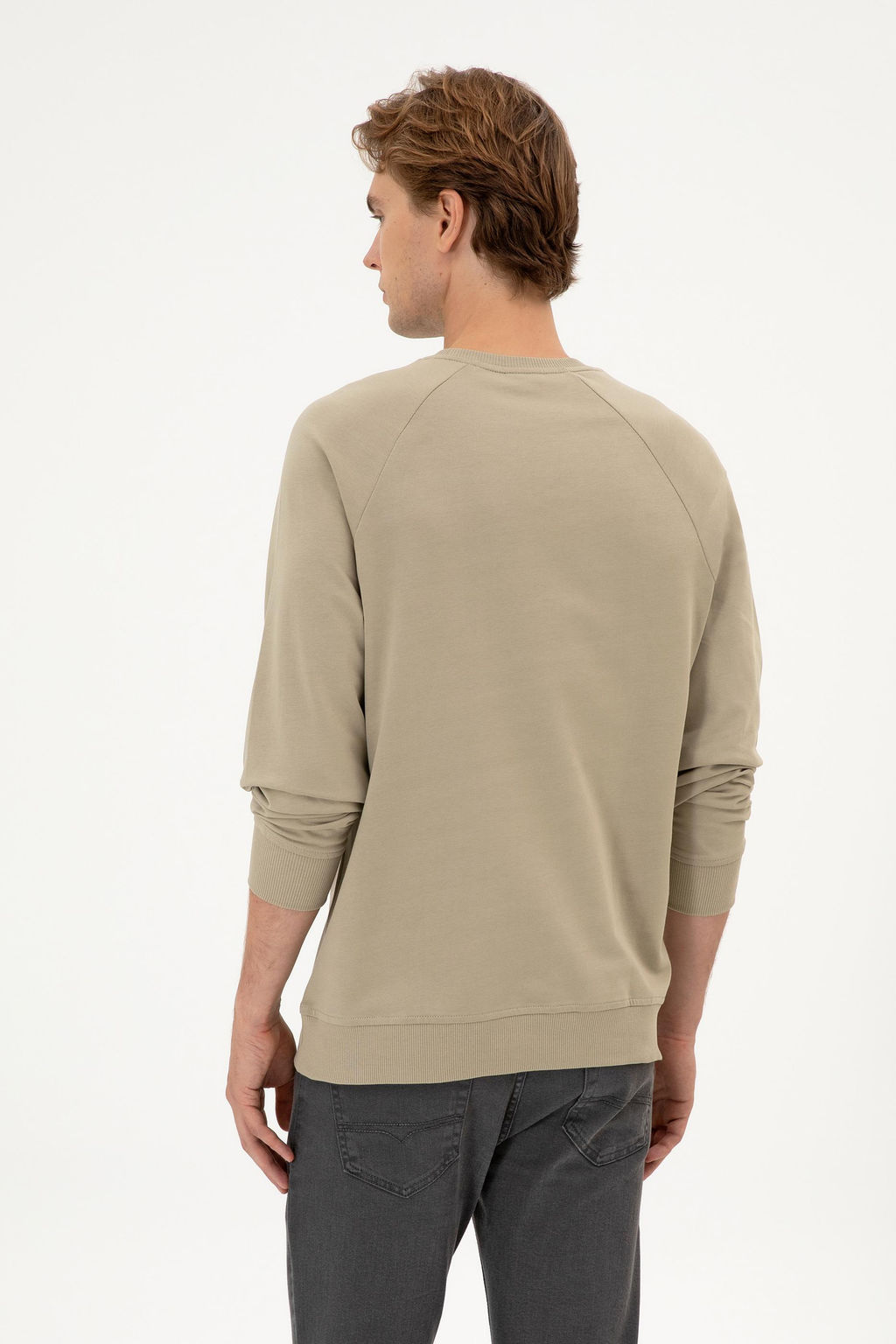 Erkek A__k Haki Basic Sweatshirt Sepette S_rpriz _ndirim