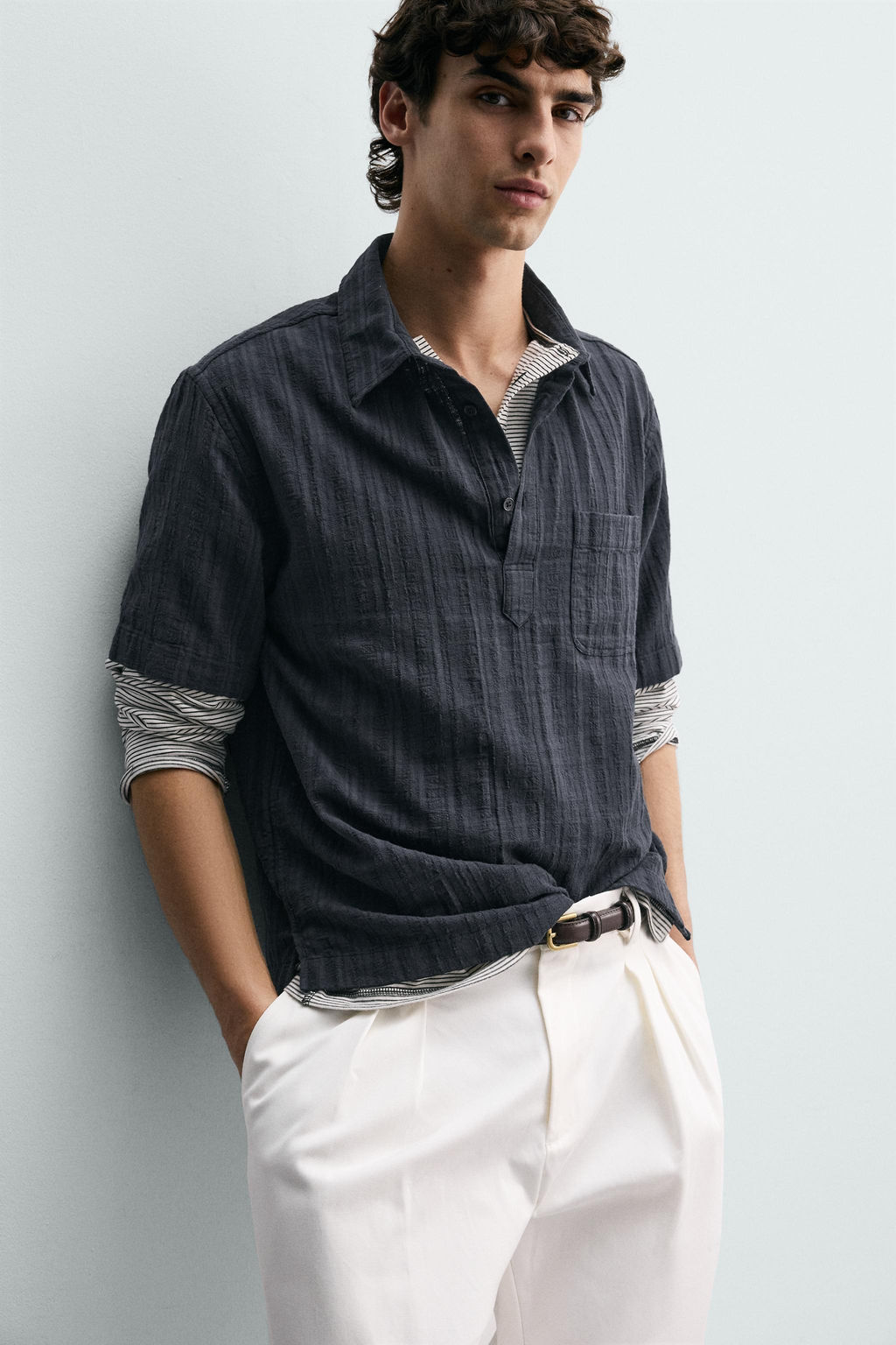 CAMISA POLO ESTRUCTURA RAYAS / Marino - Zara фото 6