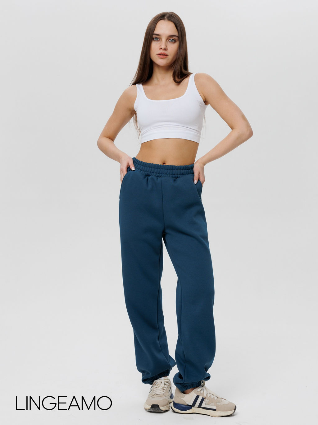 Женские брюки оверсайз из футера с начесом Lingeamo темно-бирюзовые КБ-25 (23)  фото 2