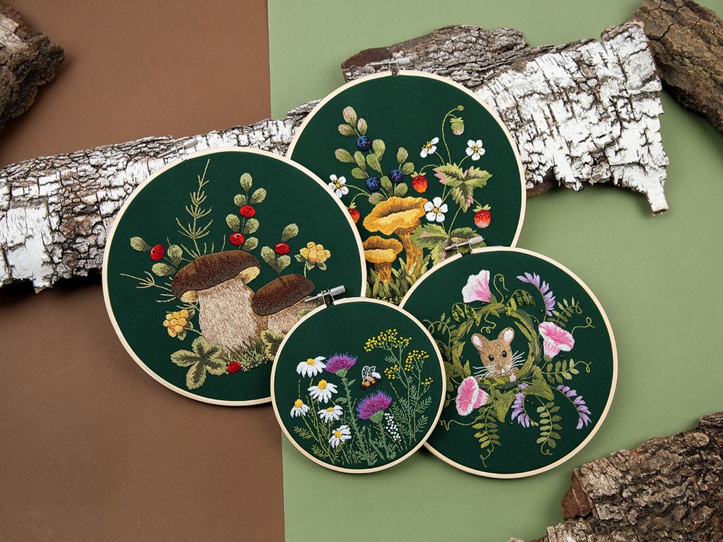 Набор для вышивания PANNA Живая картина JK-2258 Грибы. Белые 20.5 х 20.5 см