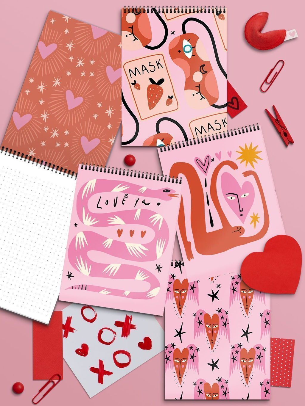 Блокнот А5 60 л. в точку LOREX PINK LOVER на гребне, мелованный картон, soft touch