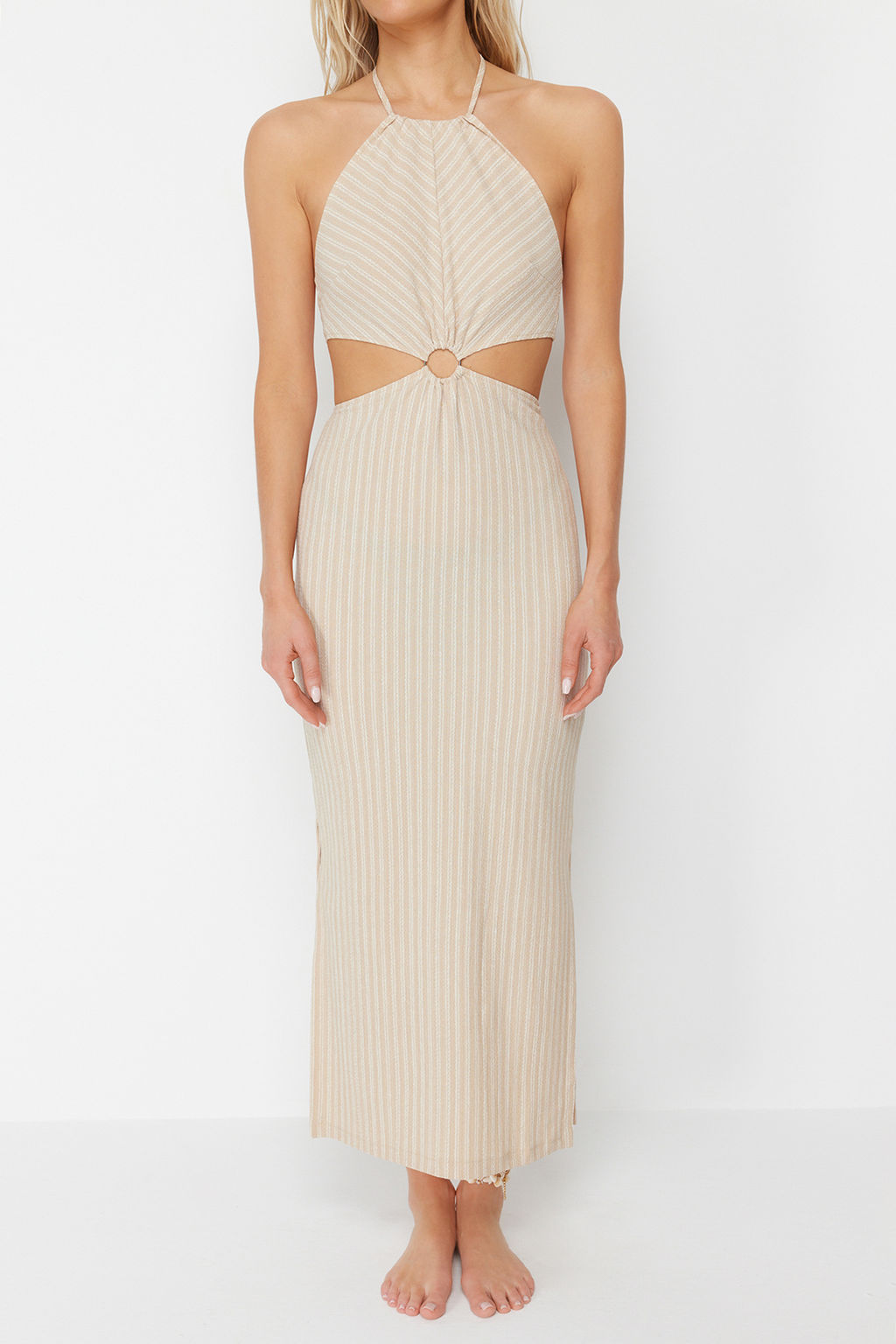 TRENDYOLMILLA Yesil Cizgili Maxi Orme Dokulu Aksesuarl? Plaj Elbisesi TBESS23EL00066 фото 15