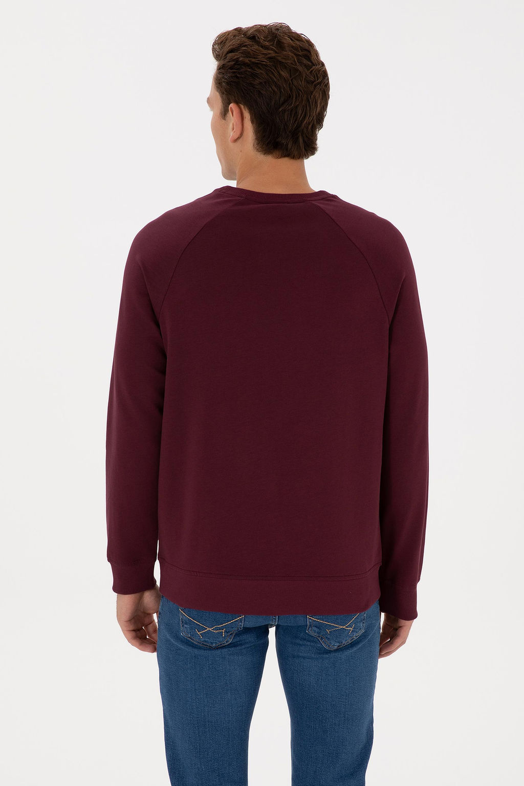 Erkek Regular Fit Bisiklet Yaka Bordo Basic Sweatshirt
