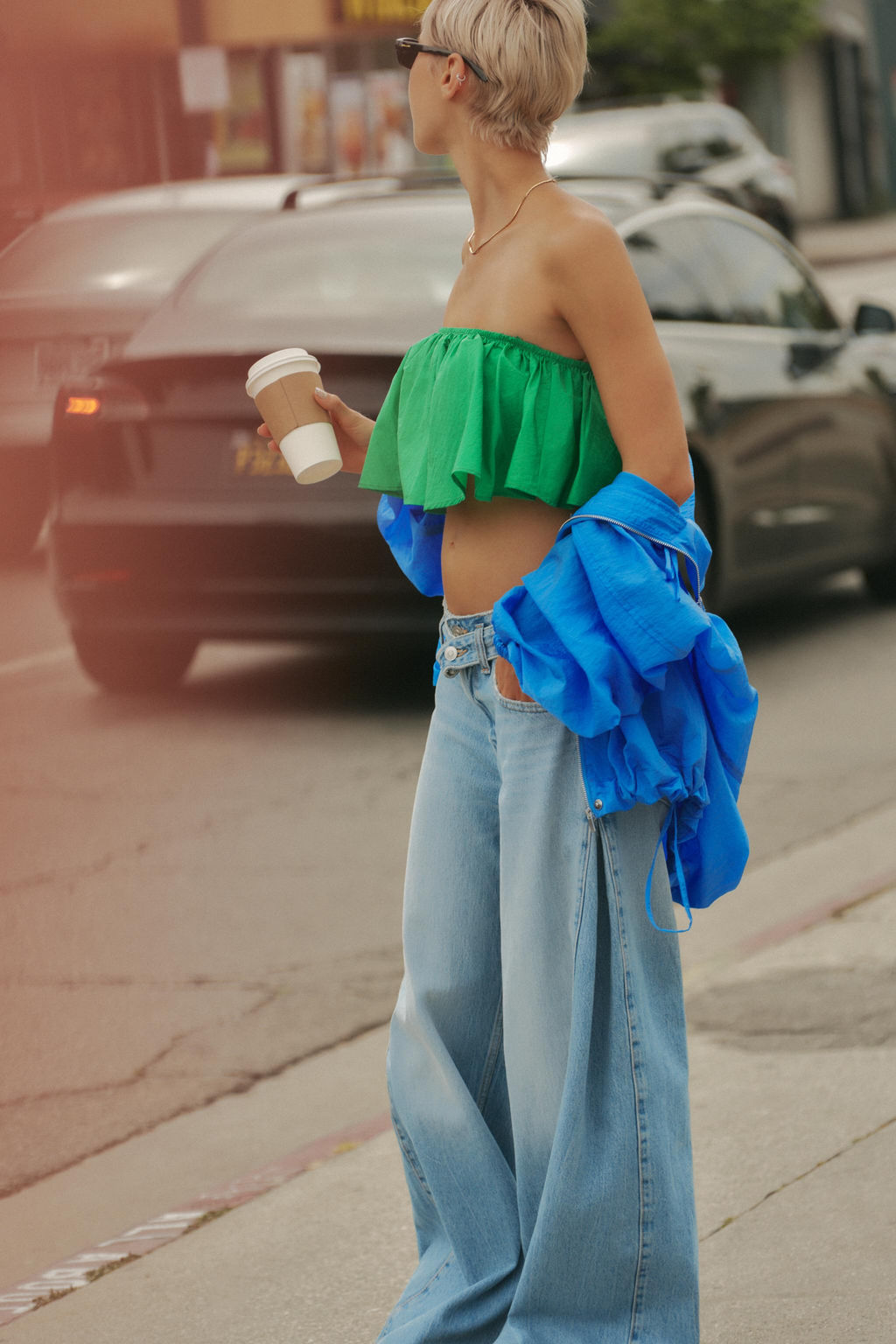 TOP BANDEAU TAFETA VOLANTE / Verde - Zara фото 4