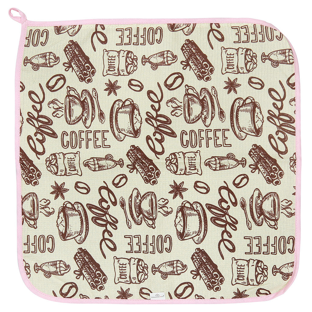 Салфетка хозяйственная 50х50см Эспрессо, вид 1/1, вафельное полотно, декоративная окантовка, хлопок 100%, плотность 165г/м2, без упаковки, Домашняя мода (Россия)  фото 2