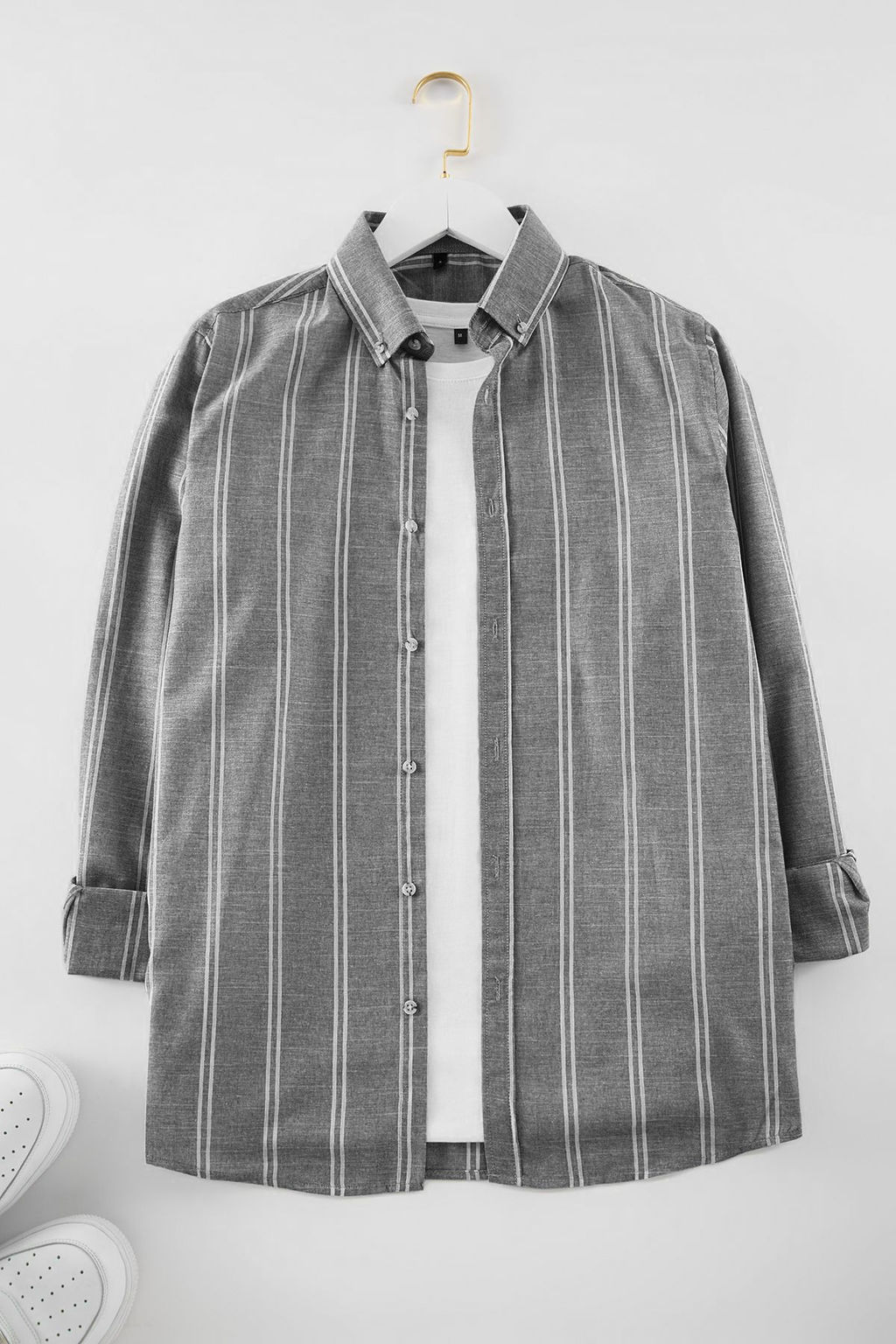 TRENDYOL MAN Beyaz Slim Fit Dugmeli Yaka Ince Cizgili Gomlek TMNSS20GO0092 - Trendyolmilla фото 27