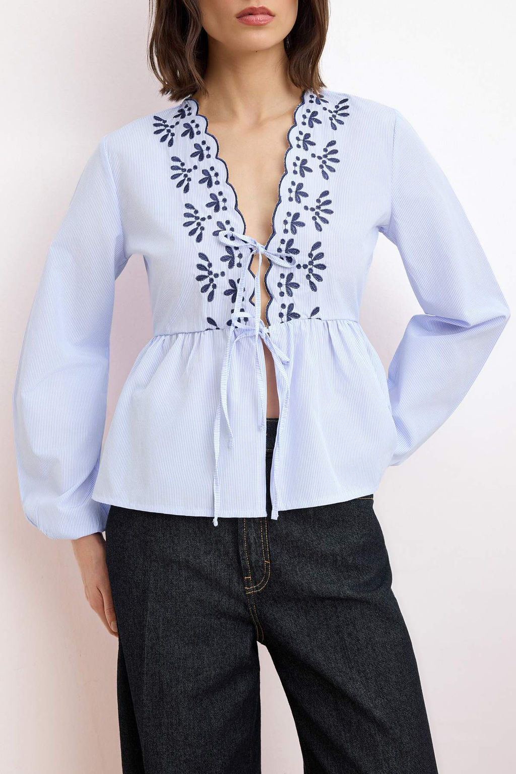 Mavi Cizgili Nak?sl? Dilimli Gomlek TWOSS26GO00098