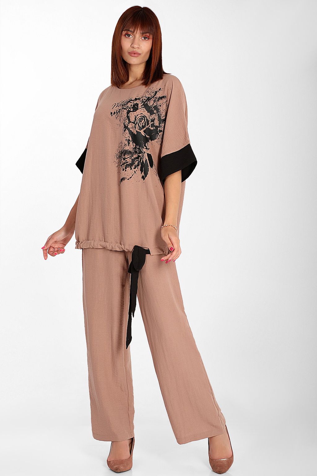 Костюм летний брючный больших размеров - Almond фото 2