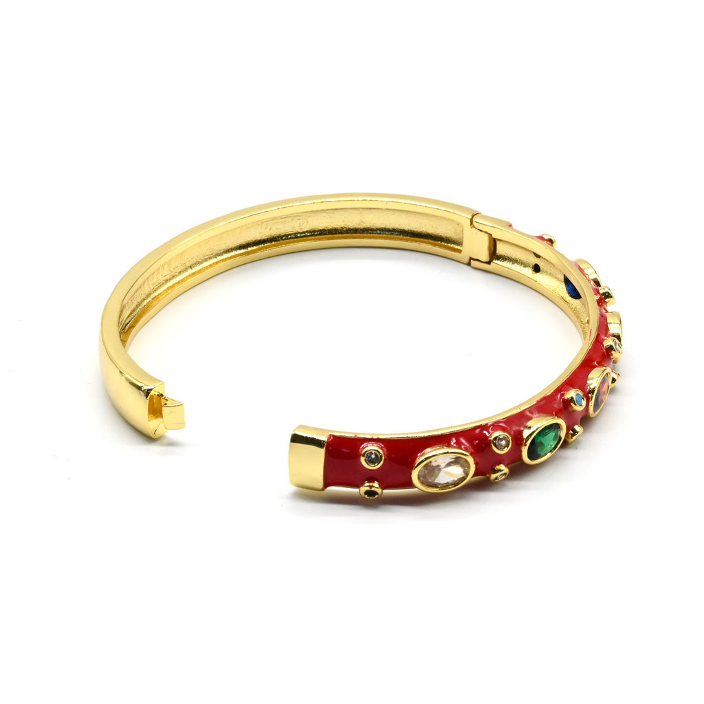 Браслет круглый с эмалью и цирконами цв.красный, 16,5см