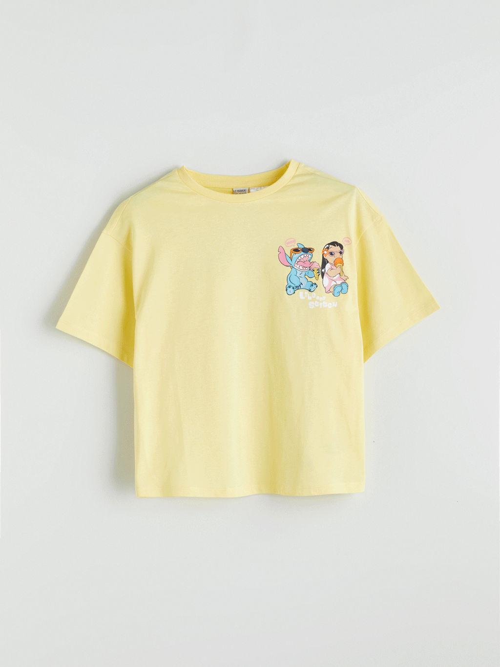 Bisiklet Yaka Lilo ve Stitch Bask?l? K?z ?ocuk Ti??rt