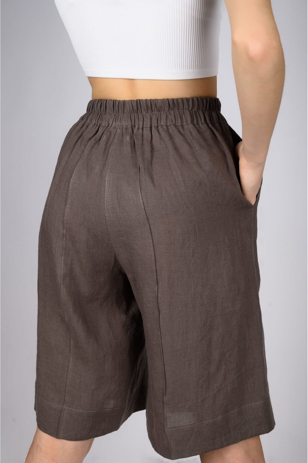 Удлиненные льняные шорты женские  свободного силуэта - Новый лен фото 2