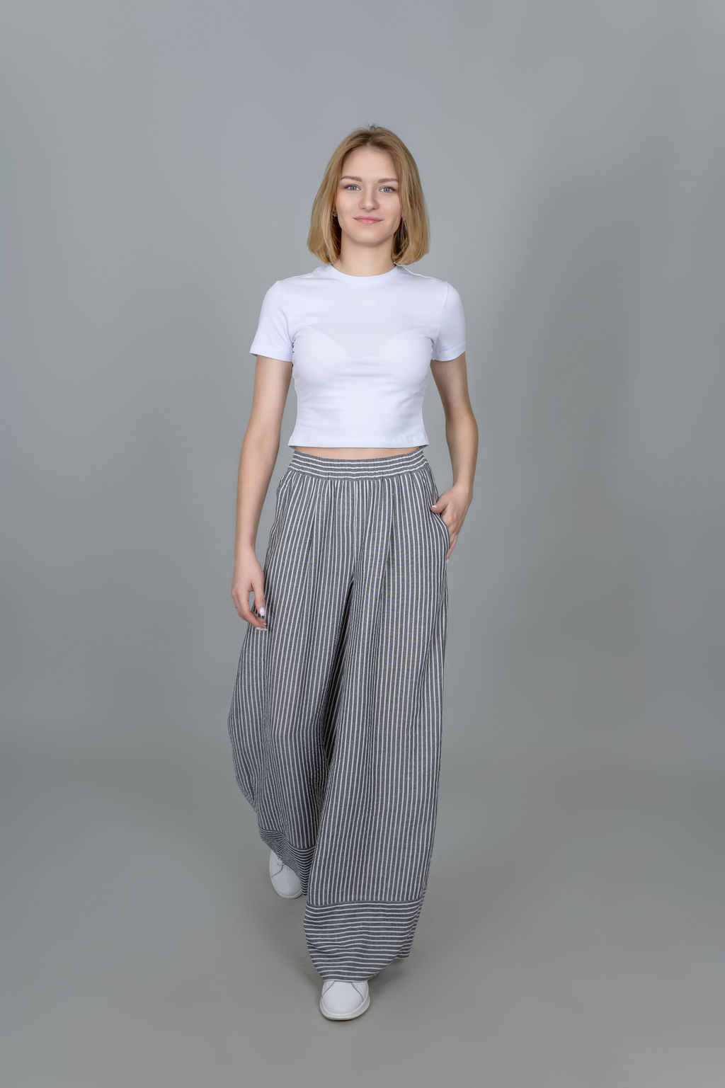 Брюки-палаццо из мягкой вискозы с эффектом крэш - Новый лен фото 6