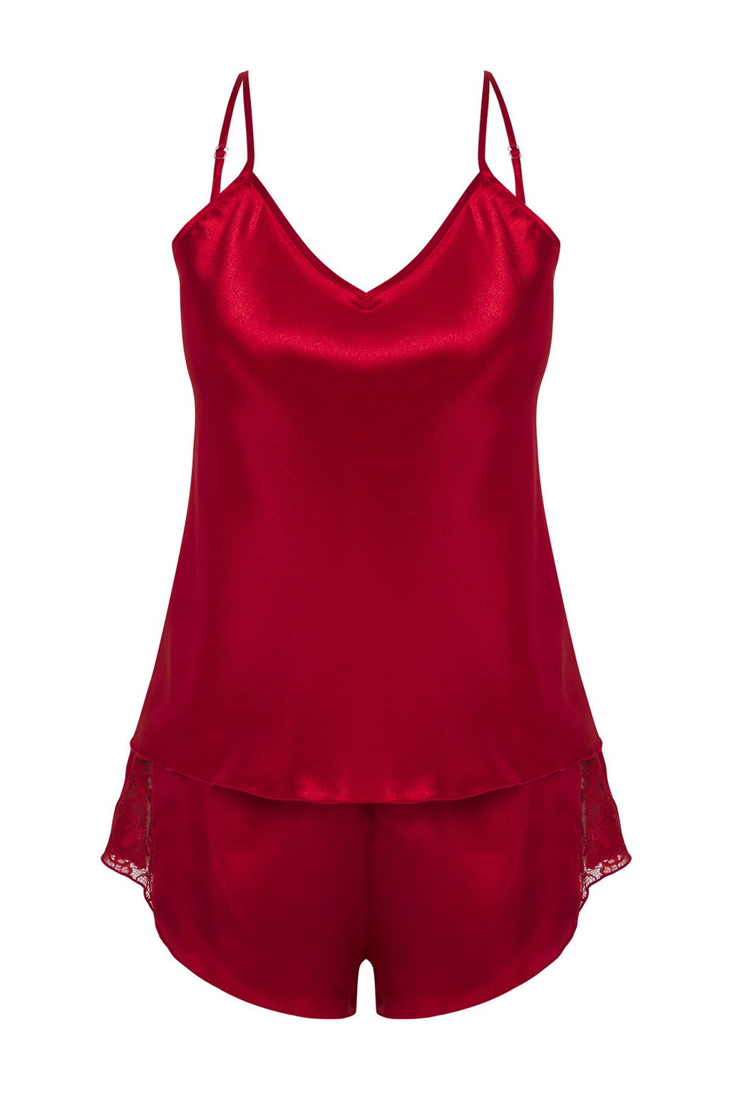 Trendyolmilla Bordo Dantel Detayl? Ip Ask?l? Saten Sortlu Dokuma Pijama Tak?m? THMSS25PT00000 фото 12