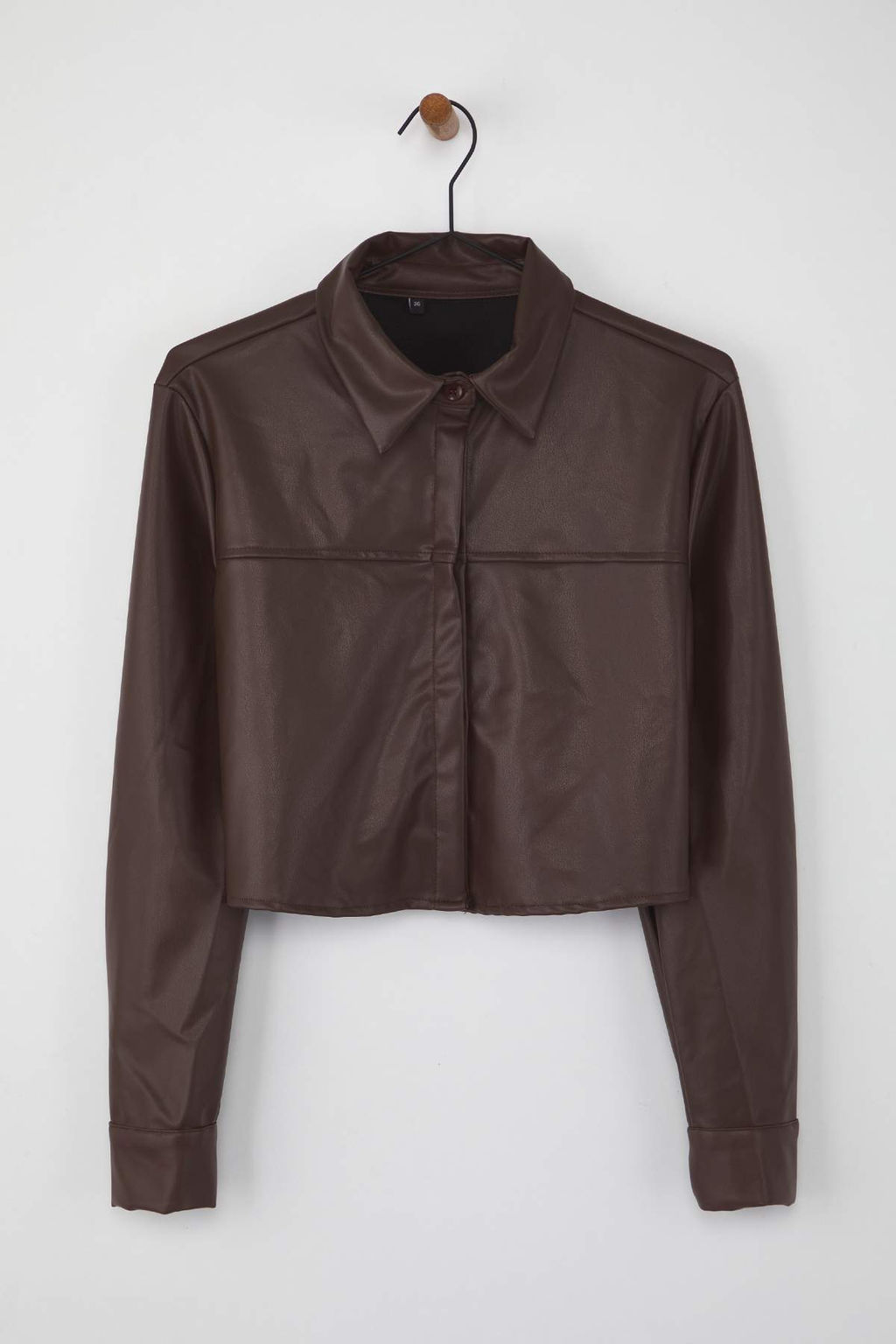 Koyu Kahverengi Crop Deri Gomlek TWOAW26GO00025 - Trendyolmilla фото 5