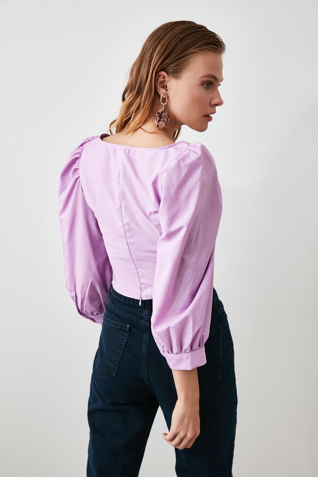 Trendyolmilla Vizon Balon Kol Kare Yaka Dokuma Bluz TWOAW21BZ0210 фото 12