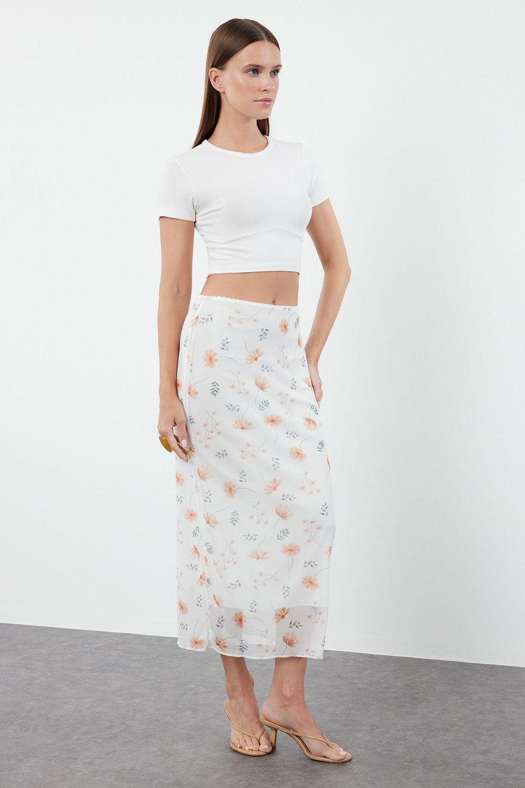 TRENDYOLMILLA Siyah Bel Detayl? Bask?l? Esnek Tul Maxi Orme Etek TWOAW24ET00124  фото 11