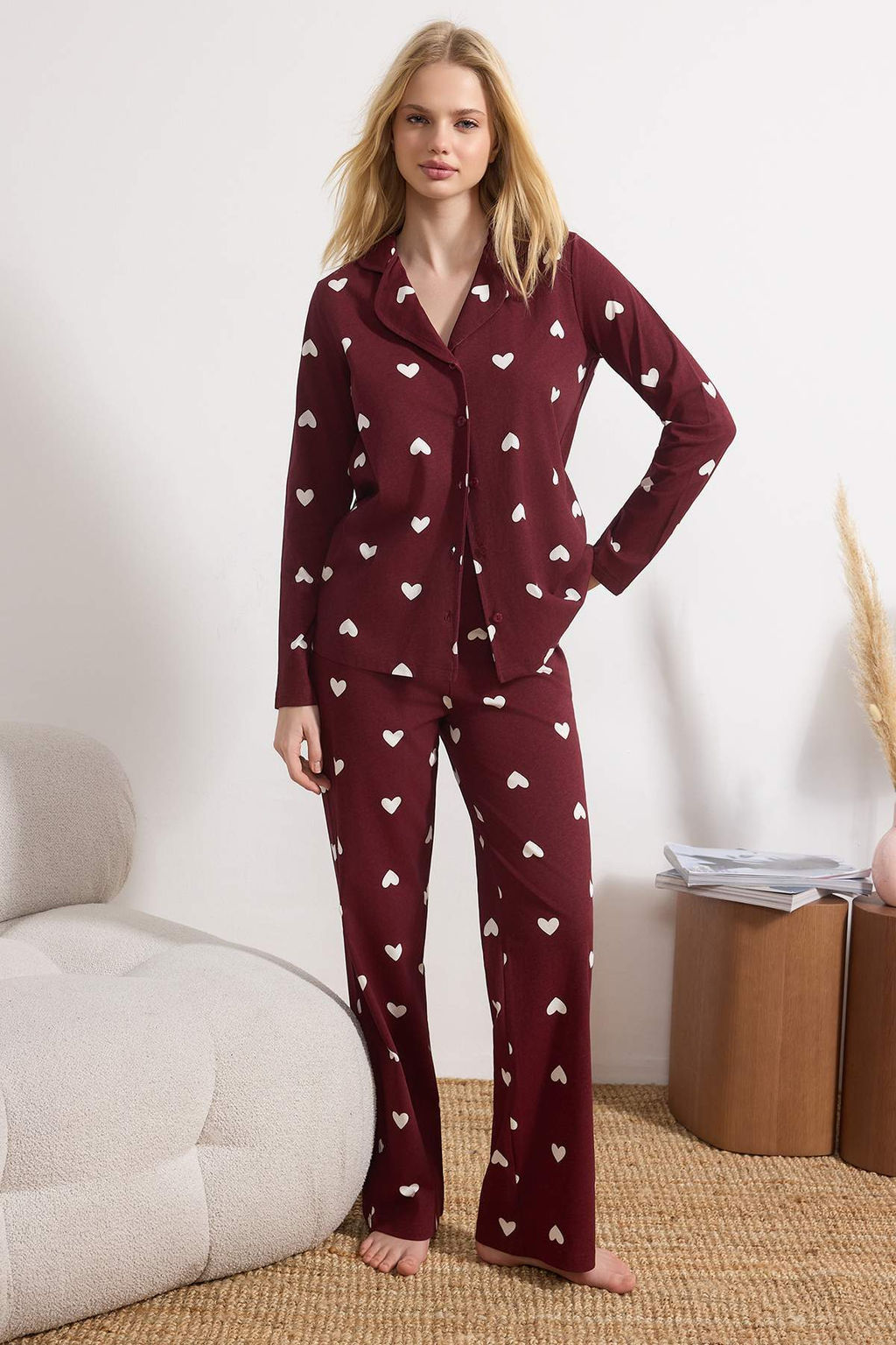 Trendyolmilla Lacivert %100 Pamuklu Kalpli Orme Pijama Tak?m? THMAW21PT0548 фото 46
