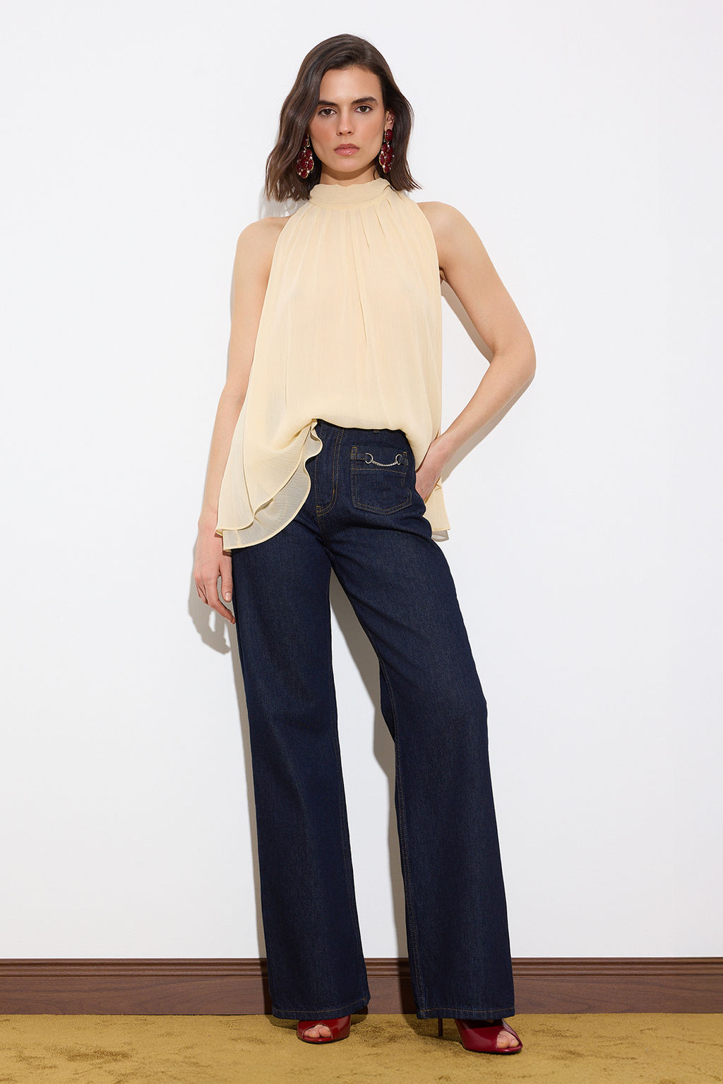 Koyu Mavi Cep Detayl? Yuksek Bel Wide Leg Jeans TWOSS26JE00028 - Trendyolmilla фото 4