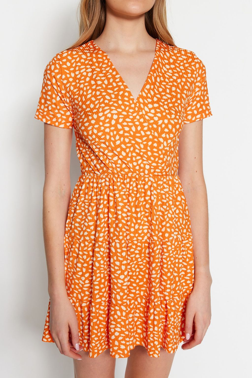 Yesil Bask?l? Kruvaze Yaka Mini Esnek Orme Elbise TWOSS21EL0241 - Trendyolmilla фото 13