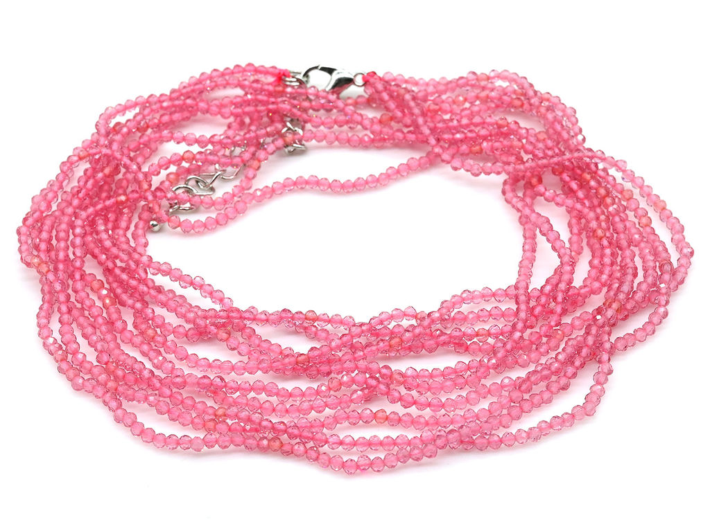 Бусы из циркона 5 нитей шарик гр.2мм цв.розовый яркий, 48см