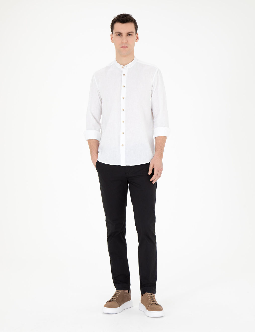 Рубашка Pierre Cardin Regular Fit белая с примесью льна