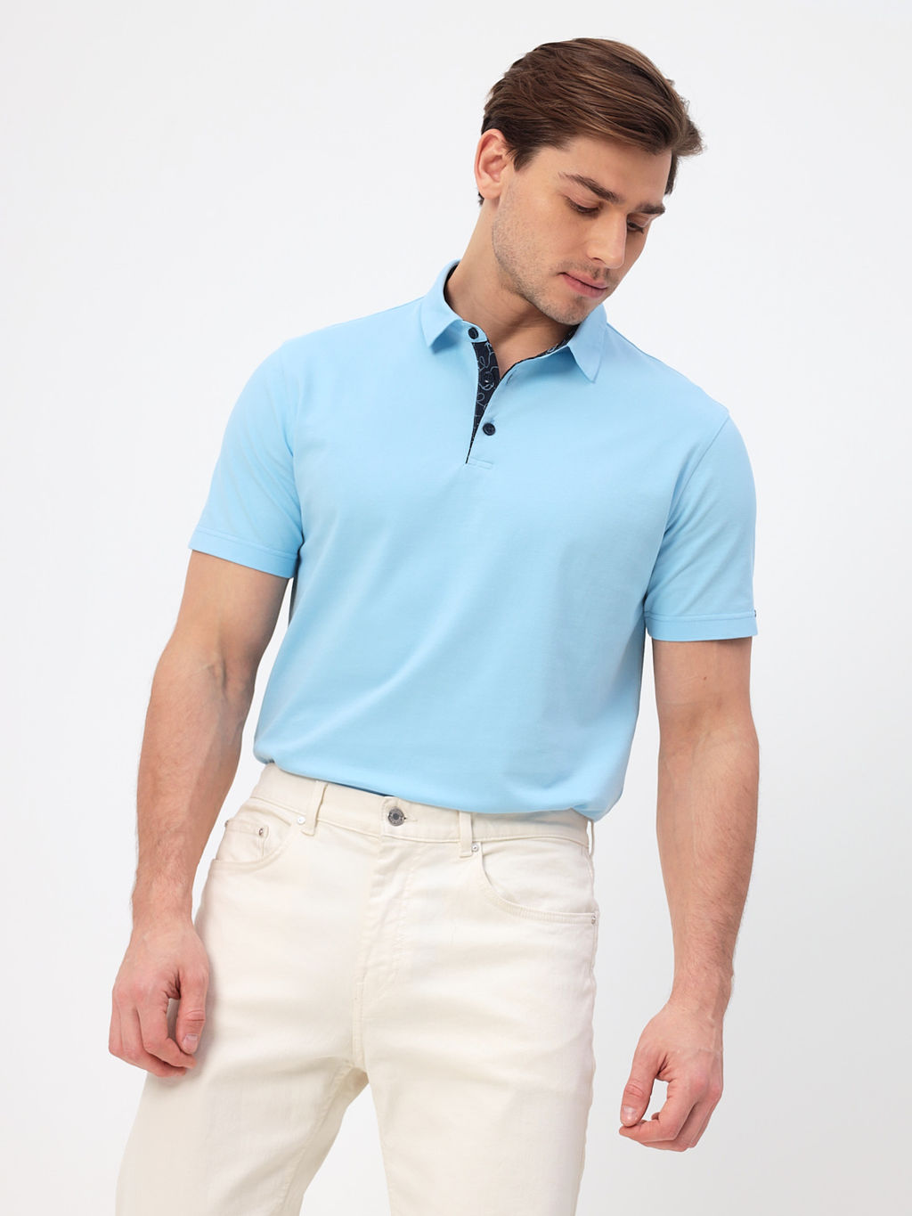 Джемпер мужской с воротником поло короткий рукав GREG G144-PO124-SA201 (голубой)  фото 2