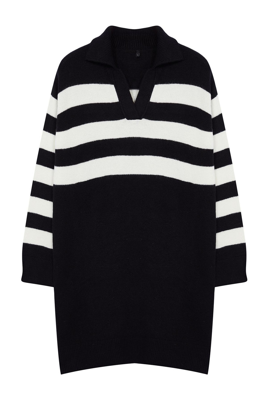 Siyah Cizgili Mini Triko Yumusak Dokulu Elbise TWOAW25EL00074